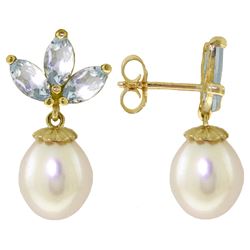 9.5 ctw Aquamarine & Pearl Earrings Jewelry 14KT White Gold