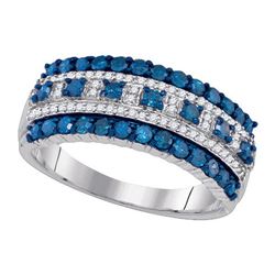 1.0CTW White and Blue Diamond Anniversary 10KT Ring White Gold