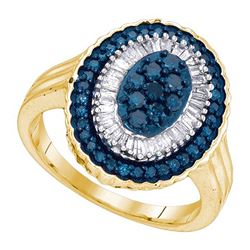 0.75CTW White and Blue Diamond Anniversary 10KT Ring Yellow Gold