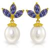 Image 1 : 9.5 ctw Tanzanite & Pearl Earrings Jewelry 14KT Yellow Gold