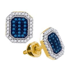 0.25CTW White and Blue Diamond Micro-Pave 10KT Earrings Yellow Gold