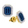 Image 1 : 0.25CTW White and Blue Diamond Micro-Pave 10KT Earrings Yellow Gold