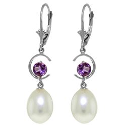 9 ctw Pearl & Amethyst Earrings Jewelry 14KT White Gold