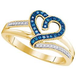 0.10CTW White and Blue Diamond Heart 10KT Ring Yellow Gold