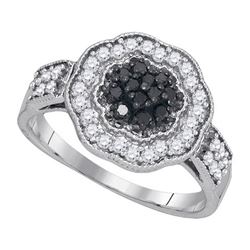 0.50CTW White and Black Diamond Bridal 10KT Ring White Gold