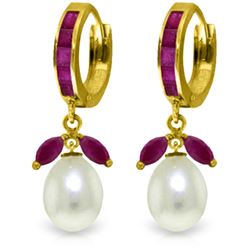 10.30 ctw Ruby & Pearl Earrings Jewelry 14KT Yellow Gold