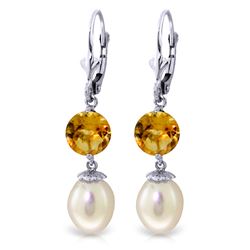 11.10 ctw Pearl & Citrine Earrings Jewelry 14KT White Gold