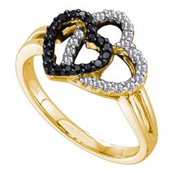 0.25CTW White and Black Diamond Heart 14KT Ring Yellow Gold