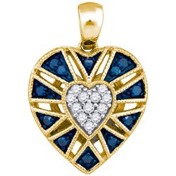 0.25CTW White and Blue Diamond Heart 10KT Pendant Yellow Gold