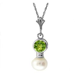 1.23 ctw Peridot & Pearl Necklace Jewelry 14KT White Gold