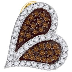 0.33CTW White and Champagne Diamond Heart 10KT Pendant Yellow Gold