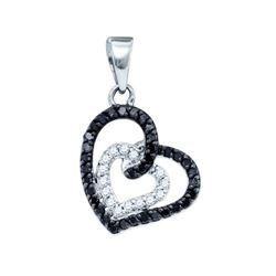 0.33CTW White and Black Diamond Heart 10KT Pendant White Gold