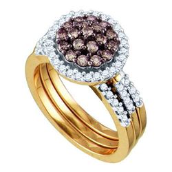 1.0CTW White and Champagne Diamond Flower 10KT Ring Yellow Gold