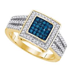 0.50CTW White and Blue Diamond Anniversary 10KT Ring Yellow Gold