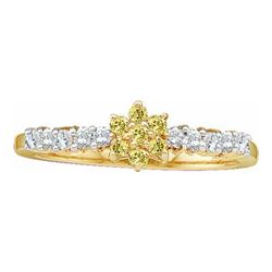 0.33CTW White and Yellow Diamond Flower 10KT Ring Yellow Gold