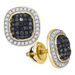0.50CTW White and Black Diamond Micro-Pave 10KT Earrings Yellow Gold