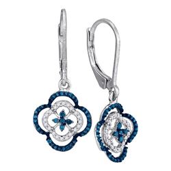 0.35CTW White and Blue Diamond Micro-Pave 10KT Earrings White Gold
