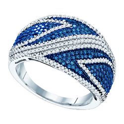 1.0CTW White and Blue Diamond Micro-Pave 10KT Ring White Gold