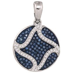 0.33CTW White and Blue Diamond Mirco-Pave 10KT Pendant White Gold
