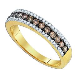 0.60CTW White and Champagne Diamond Anniversary 14KT Ring Yellow Gold