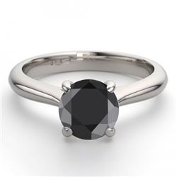 14K White Gold Jewelry 1.02 ctw Black Diamond Solitaire Ring