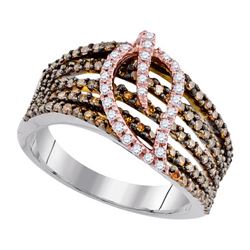 0.75CTW White and Champagne Diamond Anniversary 10KT Ring 2Tone Gold