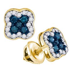 0.50CTW White and Blue Diamond Micro-Pave 10KT Earrings Yellow Gold