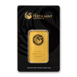 One pc. 1 oz .9999 Fine Gold Bar - Perth Mint In Assay