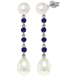 11 ctw Pearl & Amethyst Earrings Jewelry 14KT White Gold