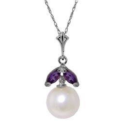 2.2 ctw Pearl & Amethyst Necklace Jewelry 14KT White Gold