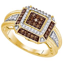 0.50CTW White and Champagne Diamond Micro-Pave 10KT Ring Yellow Gold