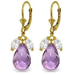 14.4 ctw White Topaz & Amethyst Earrings Jewelry 14KT Yellow Gold