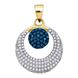 0.35CTW White and Blue Diamond Micro-Pave 10KT Pendant Yellow Gold