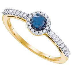0.35CTW White and Blue Diamond Bridal 10KT Ring Yellow Gold