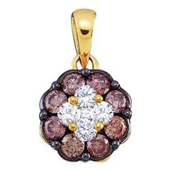 0.50CTW White and Champagne Diamond Flower 14KT Pendant Yellow Gold