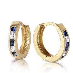 1.26 ctw Sapphire & White Topaz Earrings Jewelry 14KT Yellow Gold