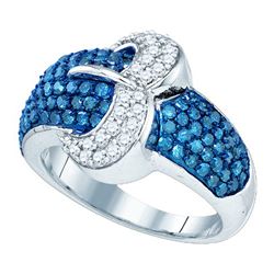1.35CTW White and Blue Diamond Anniversary 10KT Ring White Gold