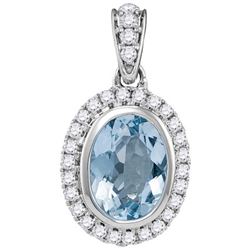 0.15CT Diamond and 0.85CT Aqua Marine Anniversary 14KT Pendant White Gold