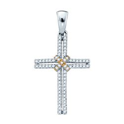 0.20CT Diamond Cross 10KT Pendant 2Tone Gold