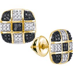 0.25CTW White and Black Diamond Micro-Pave 10KT Earrings Yellow Gold