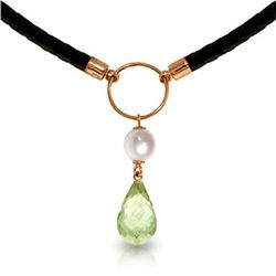 7.5 ctw Green Amethyst & Pearl Necklace Jewelry 14KT Rose Gold