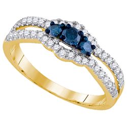 0.50CTW White and Blue Diamond Bridal 14KT Ring Yellow Gold