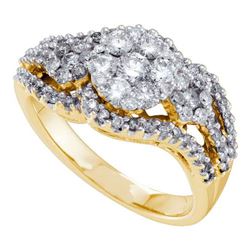 1CT Diamond 3-Flower 14KT Ring Yellow Gold