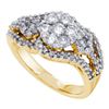 Image 1 : 1CT Diamond 3-Flower 14KT Ring Yellow Gold