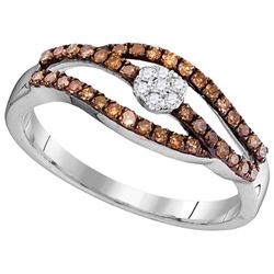 0.33CTW White and Champagne Diamond Anniversary 10KT Ring White Gold