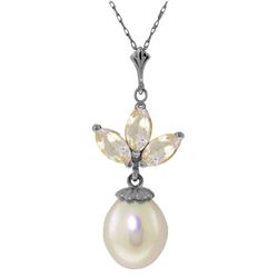 4.75 ctw White Topaz & Pearl Necklace Jewelry 14KT White Gold
