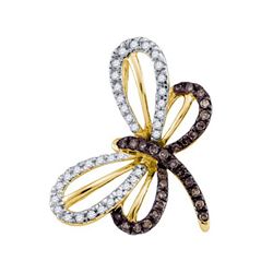 0.25CTW White and Champagne Diamond Butterfly 10KT Pendant Yellow Gold