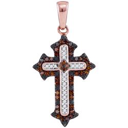 0.20CTW White and Champagne Diamond Cross 10KT Pendant Rose Gold