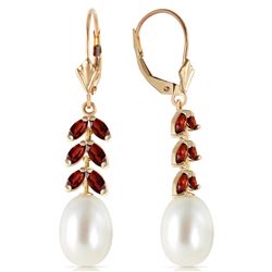 9.2 ctw Pearl & Garnet Earrings Jewelry 14KT Yellow Gold