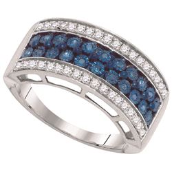0.50CTW White and Blue Diamond Micro-Pave 10KT Ring White Gold